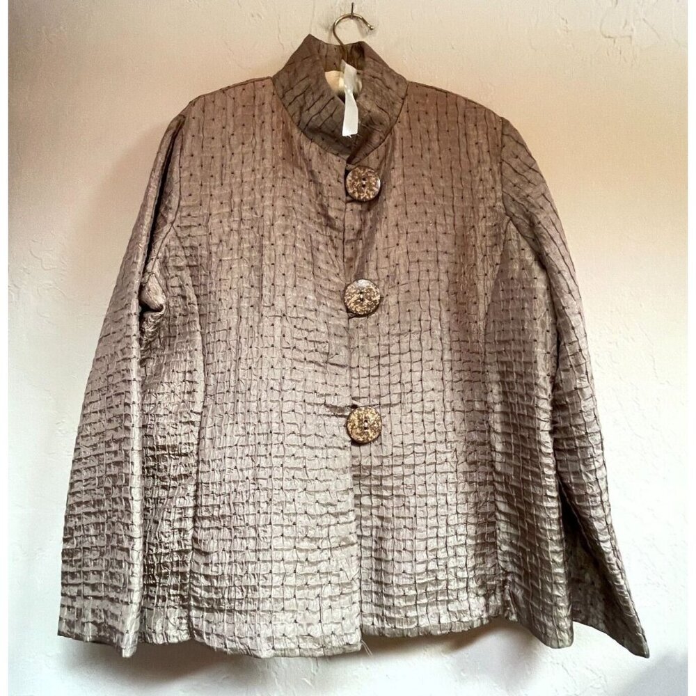 Focus Casual Lifestyle Collection Textured Button Jacket Medium Shiny Brown Art